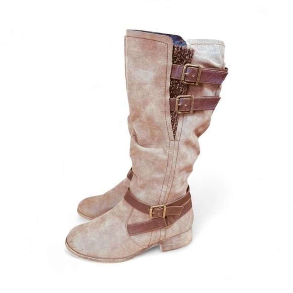 American Heritage Tan Knee-High Riding Boots with Buckle Detail Size 7.5